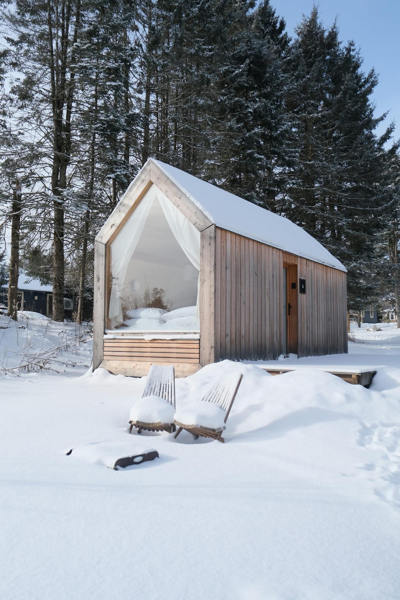Small cabin in a snowy forest near Lake Placid